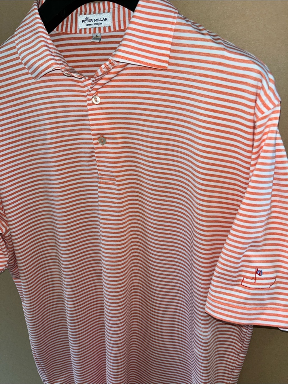Peter Millar Golf Club TN Summer Comfort Polo Shirt Sz Large Orange Striped Mint